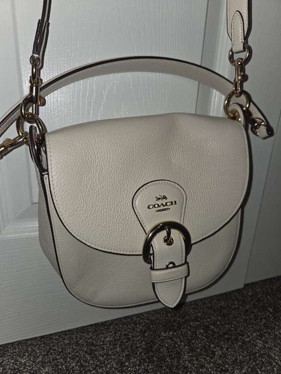 Coach Handbags - COACH Pebbled Leather Saddle Bag in Cream